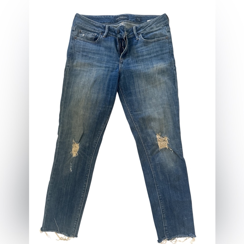 Lucky Brand Distressed Ankle Jeans in Dark Blue
